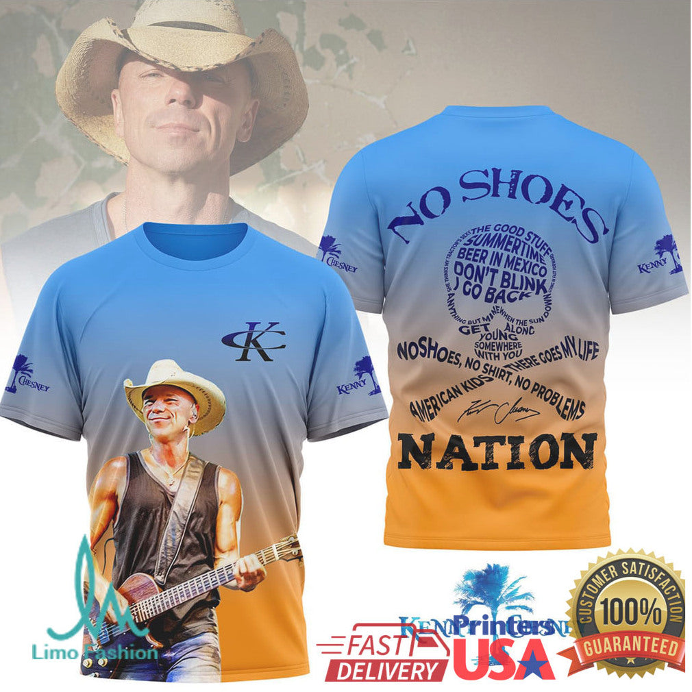 Kenny Chesney No Shoes Nation Blue Orange Gradient Tour Shirt - Limotees LLC