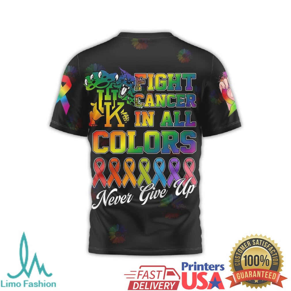 Kentucky Wildcats Fight Cancer In All Colors Never Give Up All Over Print T Shirt