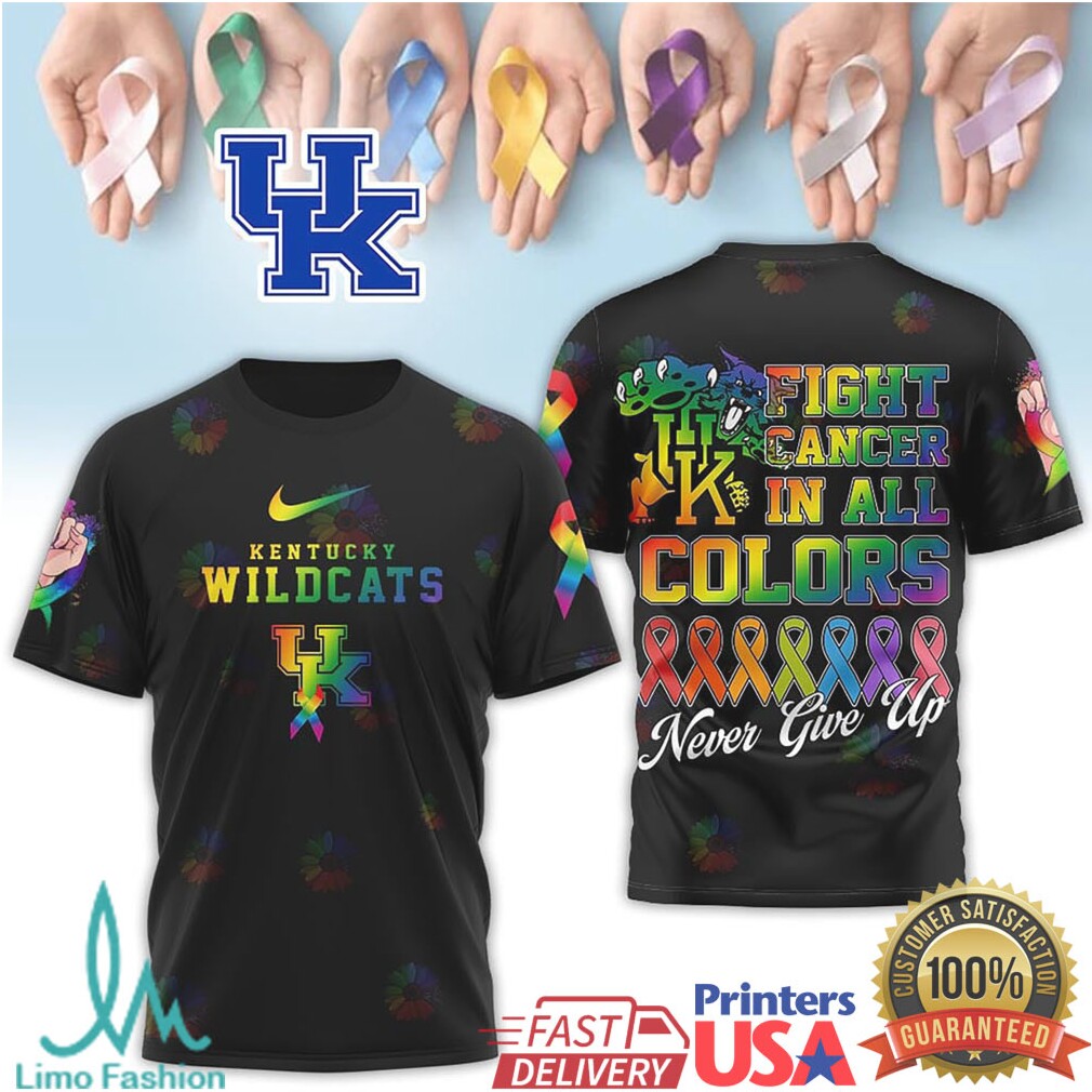 Kentucky Wildcats Fight Cancer In All Colors Never Give Up All Over Print T Shirt