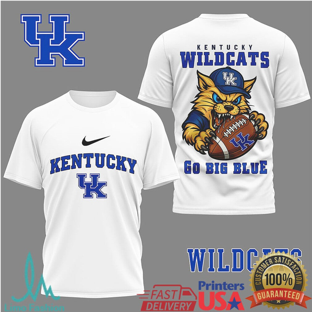 Kentucky Wildcats “Go Big Blue” Mascot Football Graphic T Shirt - Limotees LLC
