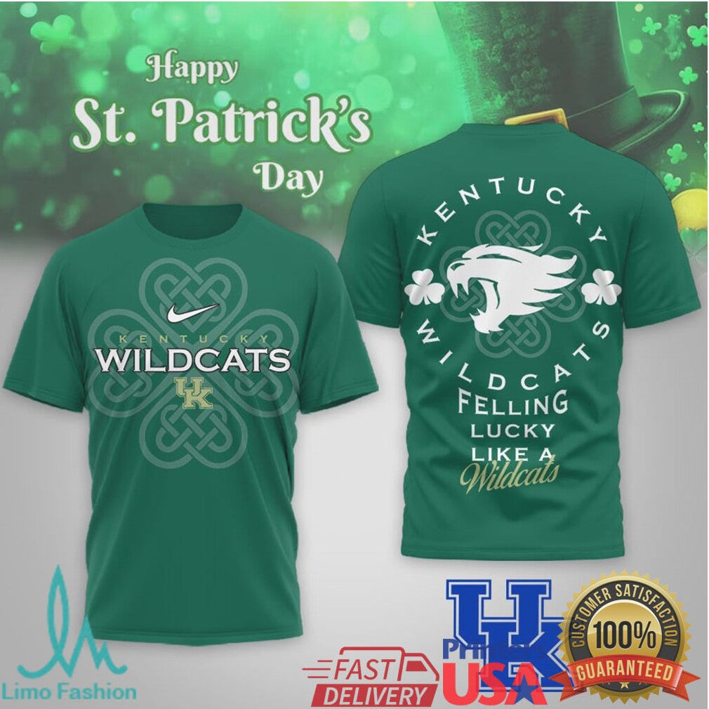 Kentucky Wildcats St. Patrick's Day Celtic Shamrock Mascot T Shirt - Limotees LLC