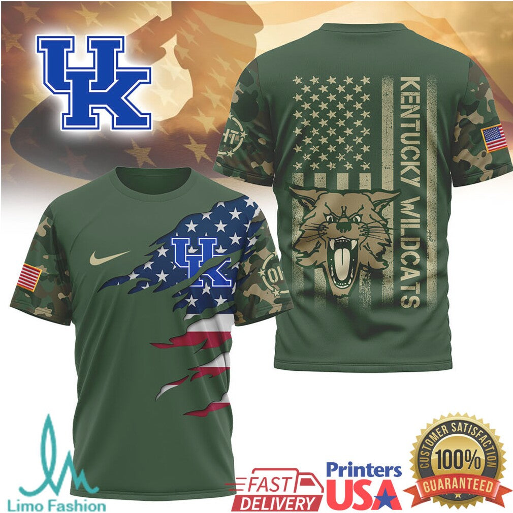 Kentucky Wildcats UK Military Camo Flag Veteran Appreciation T Shirt - Limotees LLC