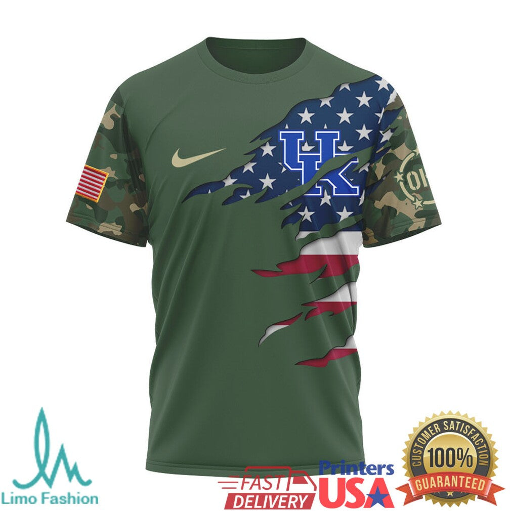 Kentucky Wildcats UK Military Camo Flag Veteran Appreciation T Shirt - Limotees LLC