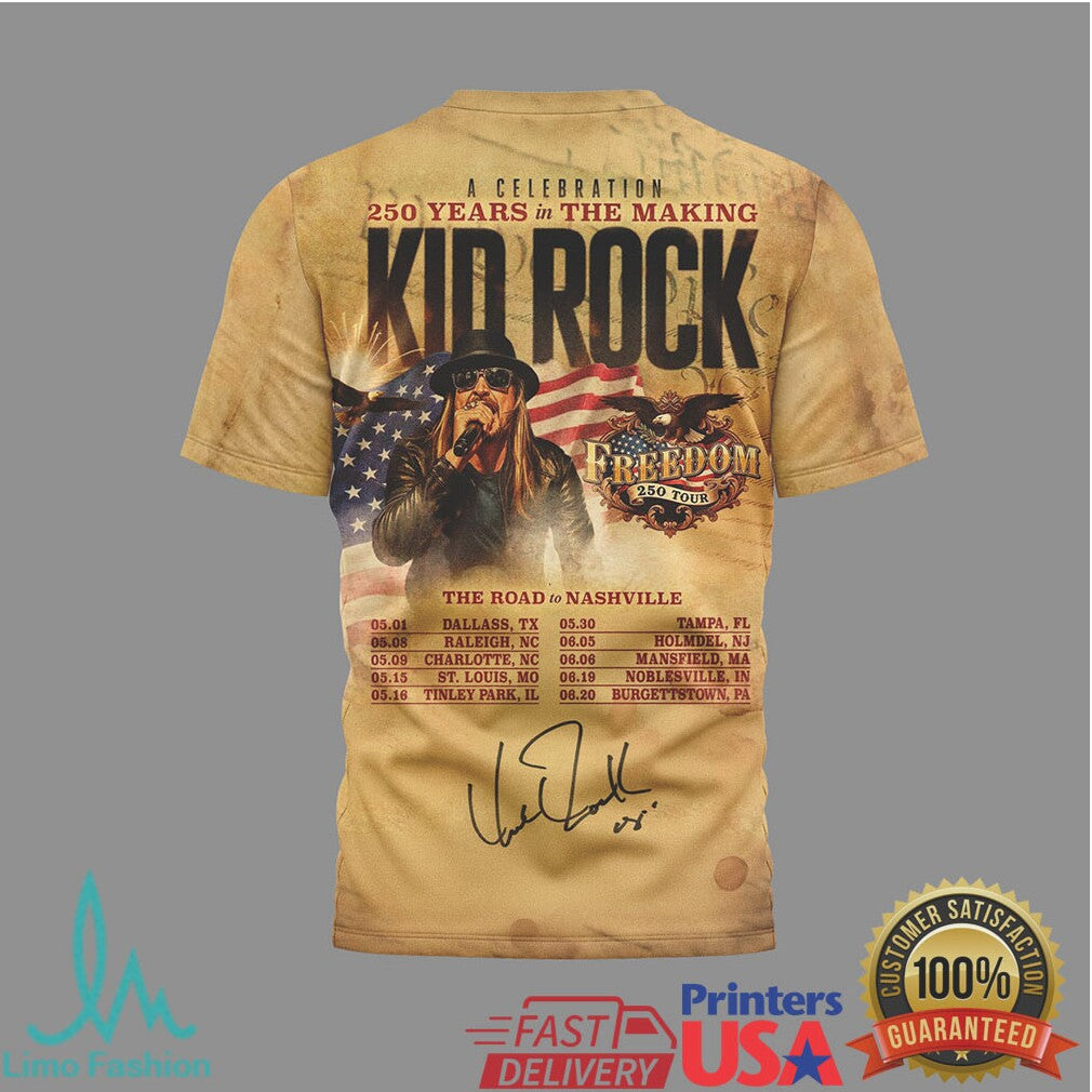 Kid Rock Freedom 250 Tour T Shirt Road to Nashville Vintage Style - Limotees LLC