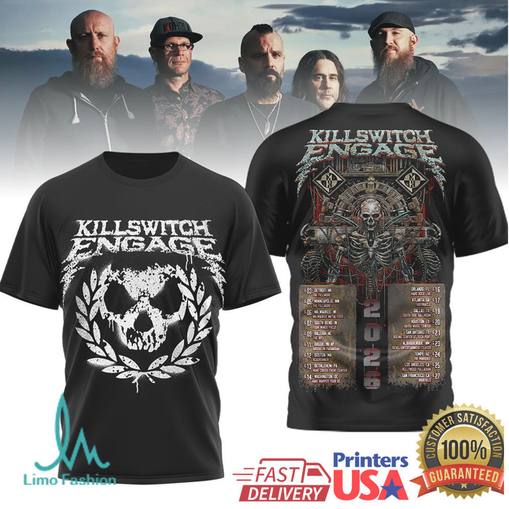 Killswitch Engage Skull Wreath 2026 Tour Graphic T Shirt - Limotees LLC