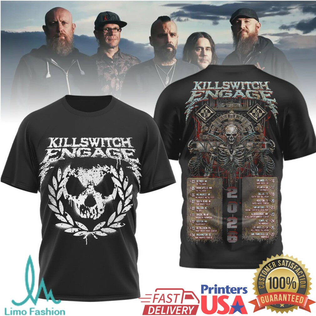 Killswitch Engage Skull Wreath 2026 Tour Graphic T Shirt - Limotees LLC