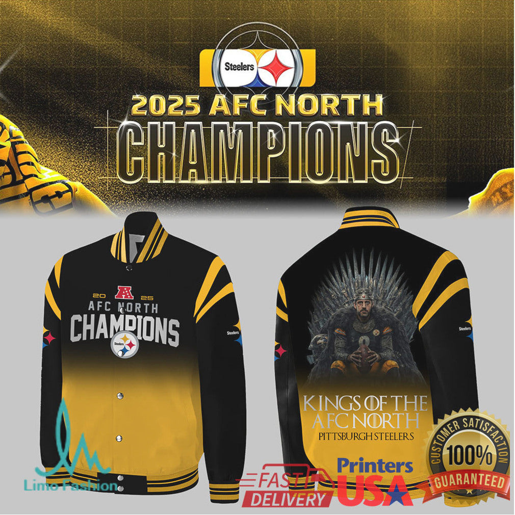 Kings of the AFC North Pittsburgh Steelers 2025 Champions Varsity Jacket & Hoodie - Limotees LLC