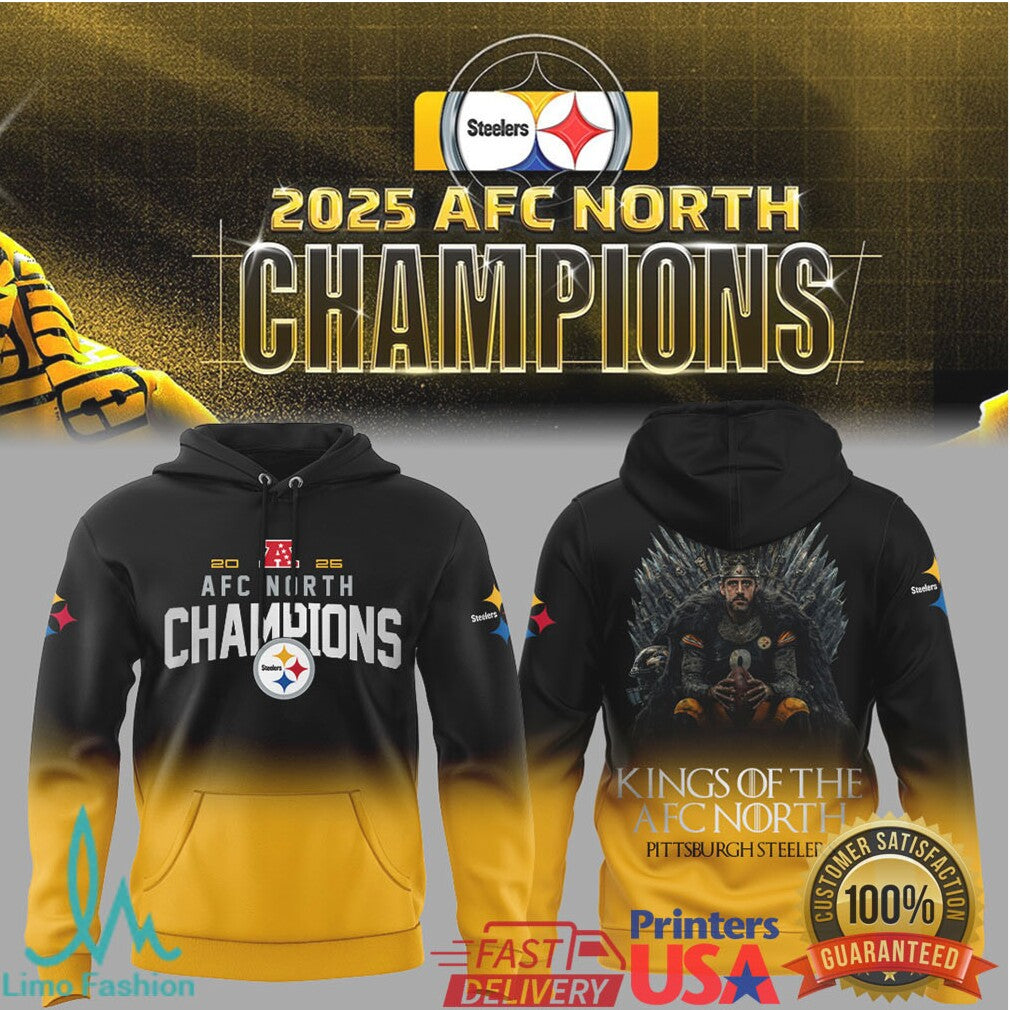 Kings of the AFC North Pittsburgh Steelers 2025 Champions Varsity Jacket & Hoodie - Limotees LLC