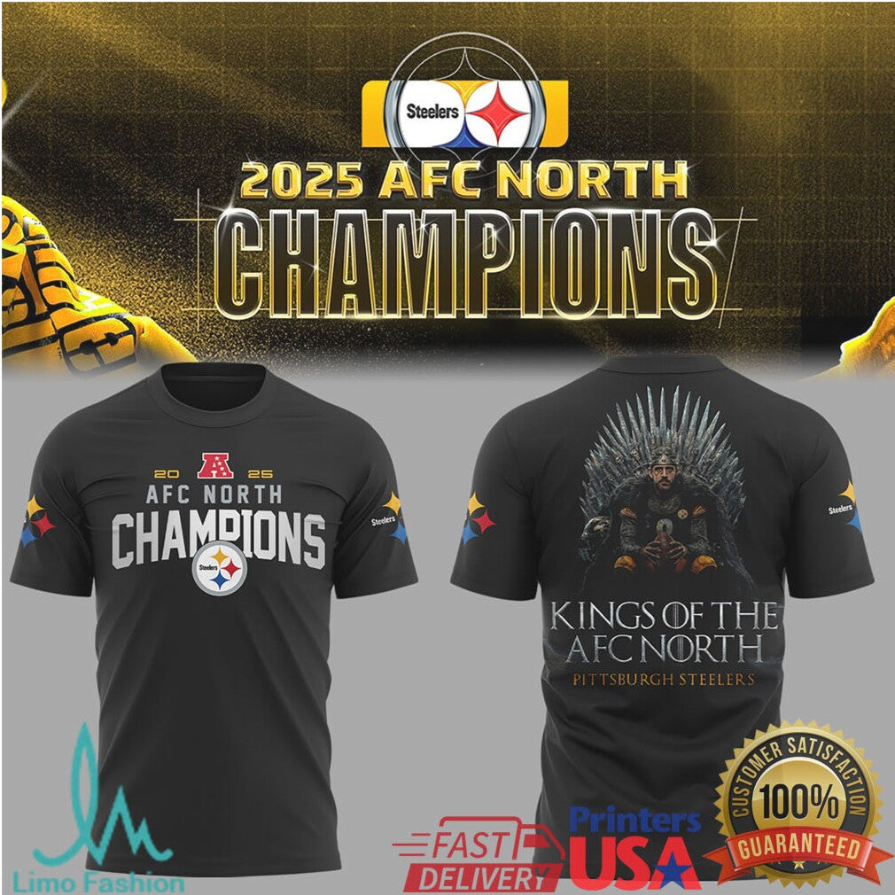 Kings of the AFC North Pittsburgh Steelers 2025 Champions Varsity Jacket & Hoodie - Limotees LLC