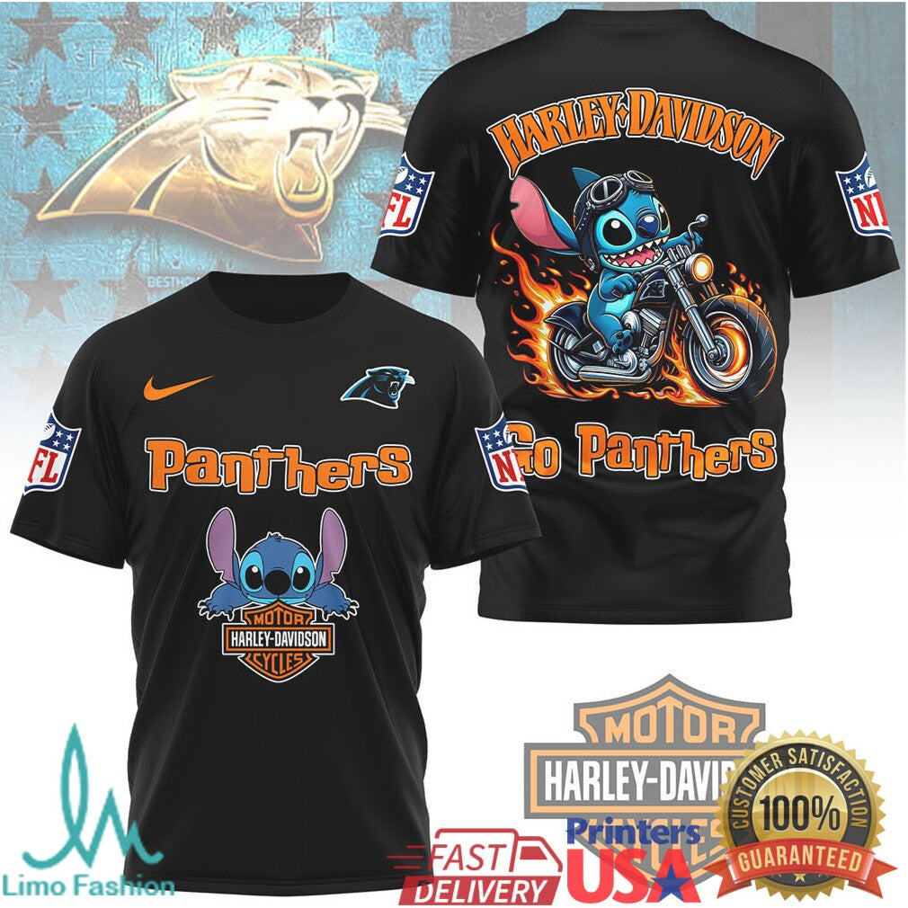 Carolina Panthers Official NFL Stitch Harley Davidson 3D Shirt - Limotees LLC