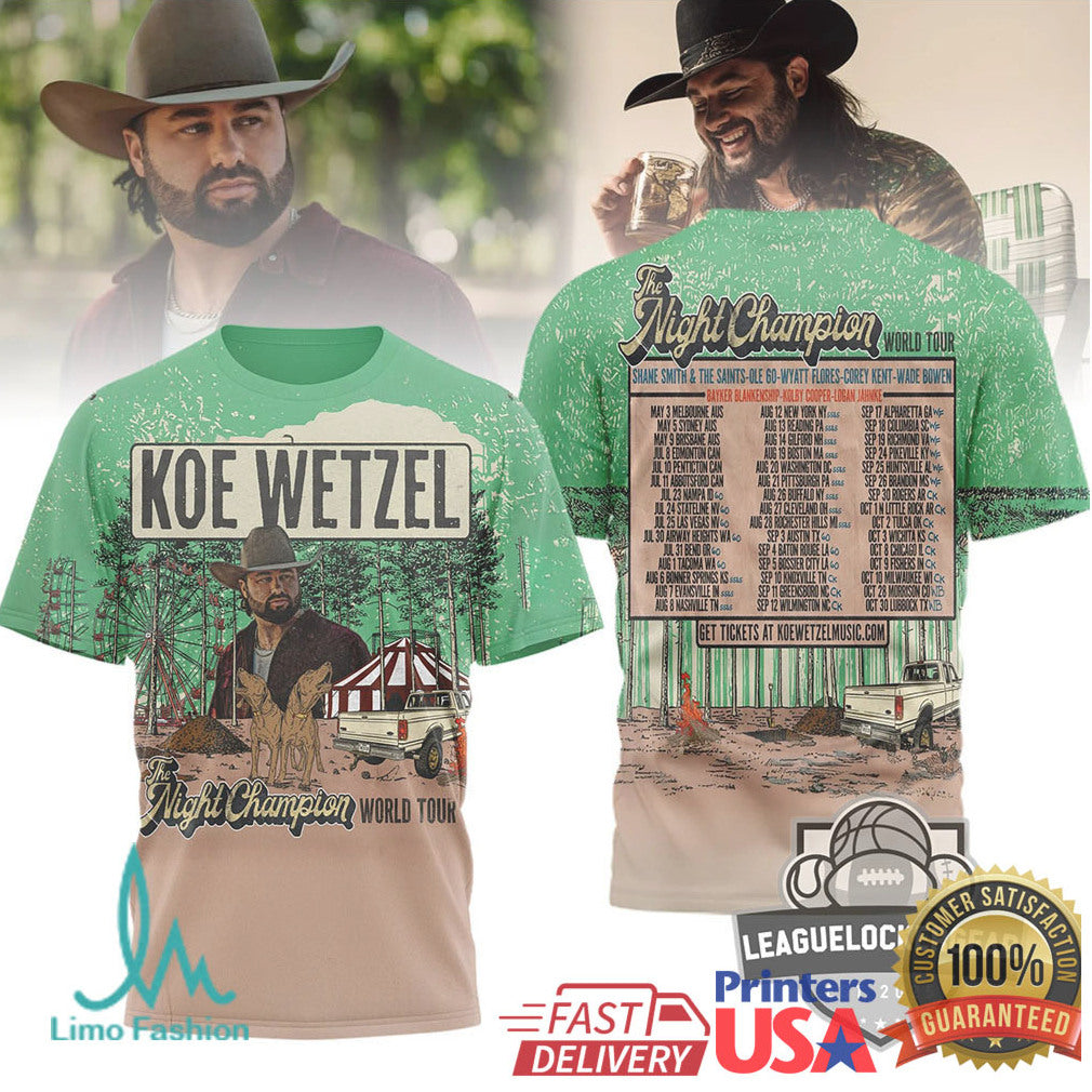 Koe Wetzel “The Night Champion” World Tour 2026 All Over Graphic T Shirt - Limotees LLC