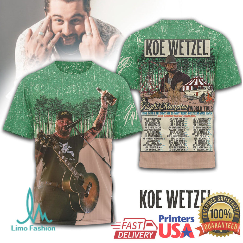 Koe Wetzel The Night Champion World Tour 2026 T Shirt - Limotees LLC