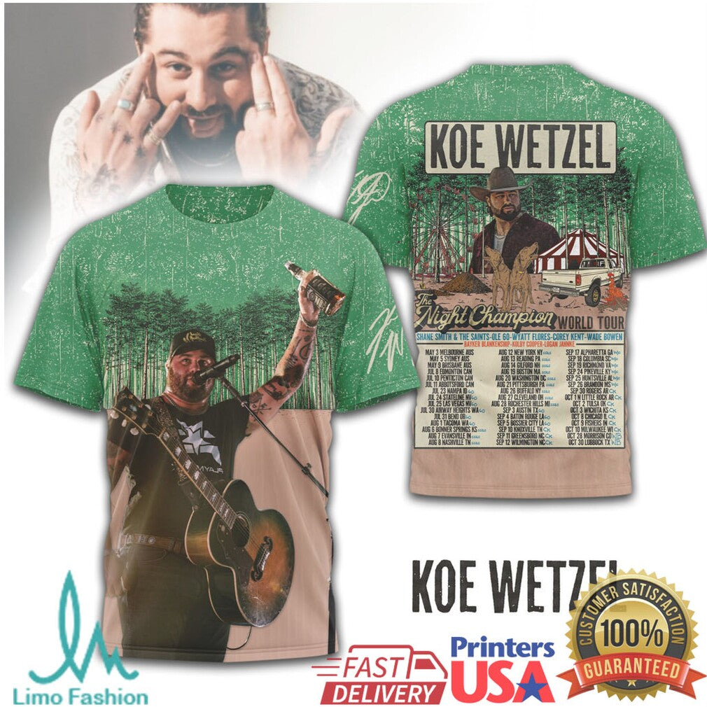 Koe Wetzel The Night Champion World Tour 2026 T Shirt - Limotees LLC