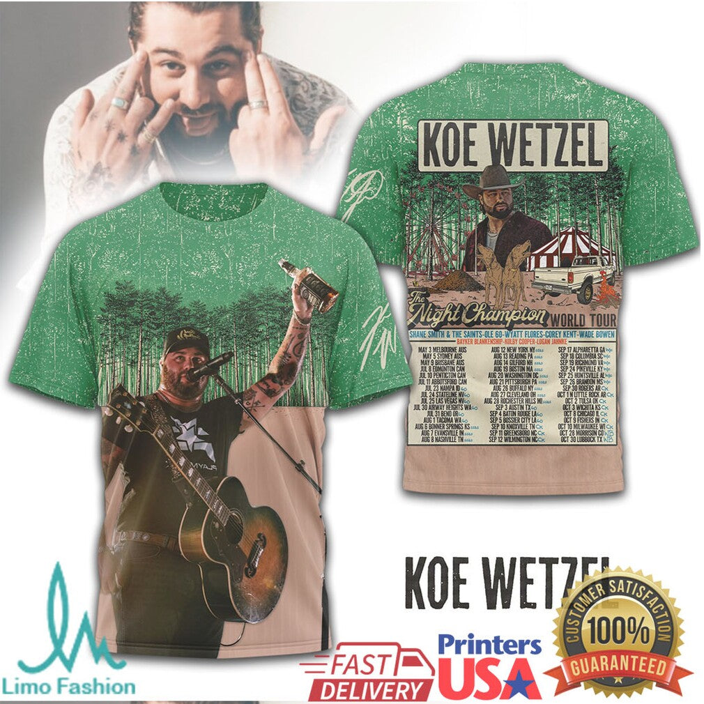 Koe Wetzel The Night Champion World Tour 2026 T Shirt - Limotees LLC