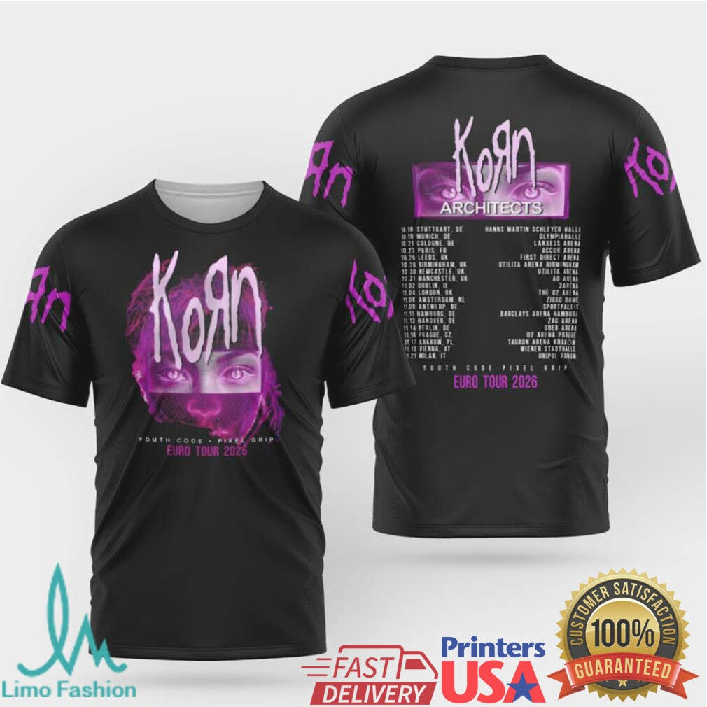 Korn Architects Euro Tour 2026 Pink Portrait Double Sided T Shirt - Limotees LLC
