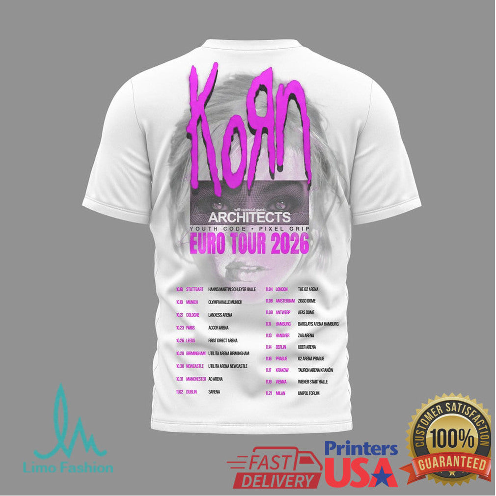Korn Euro Tour 2026 Architects Special Guest Cartoon Graphic T Shirt - Limotees LLC