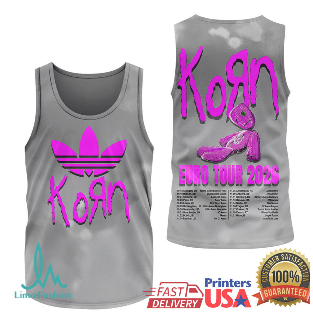 Korn Euro Tour 2026 Voodoo Doll Grey Graphic T Shirt SweatT Shirt Tank Top - Limotees LLC