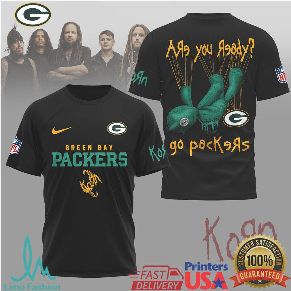 Korn x Green Bay Packers NFL Are You Ready Issues Doll T Shirt - Limotees LLC