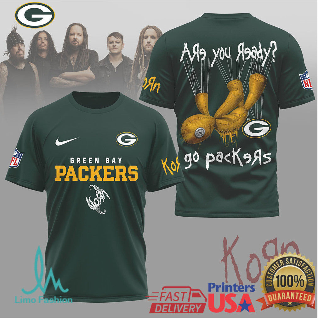 Korn x Green Bay Packers NFL Are You Ready Issues Doll T Shirt - Limotees LLC