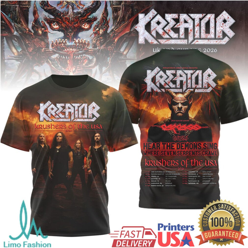 Kreator Krushers Of The Usa 2026 Tour With Carcass Shirt - Limotees LLC