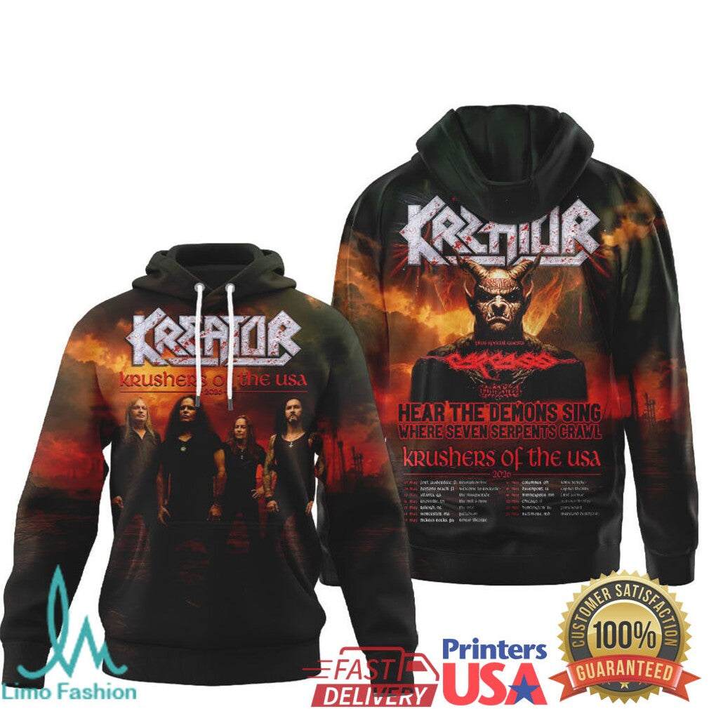 Kreator Krushers of the USA 2026 Tour Hear The Demons Sing Metal Band Tee - Limotees LLC