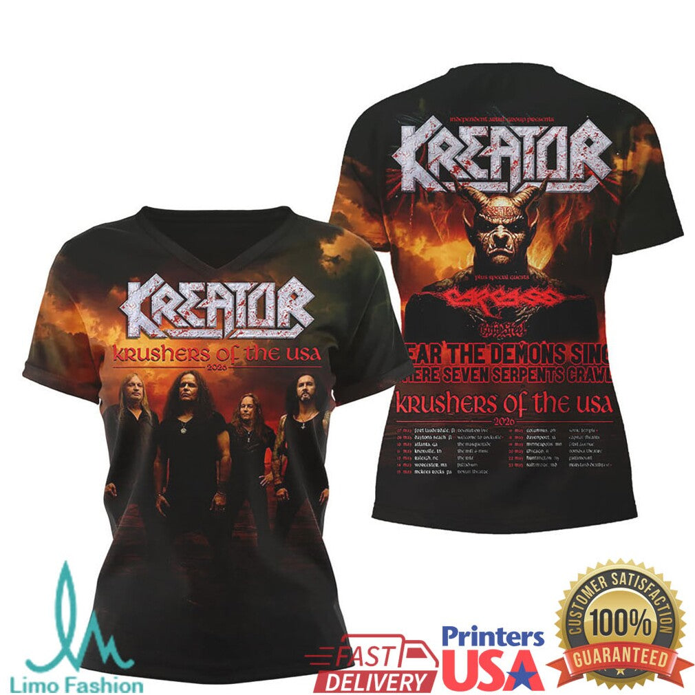 Kreator Krushers of the USA 2026 Tour Hear The Demons Sing Metal Band Tee - Limotees LLC