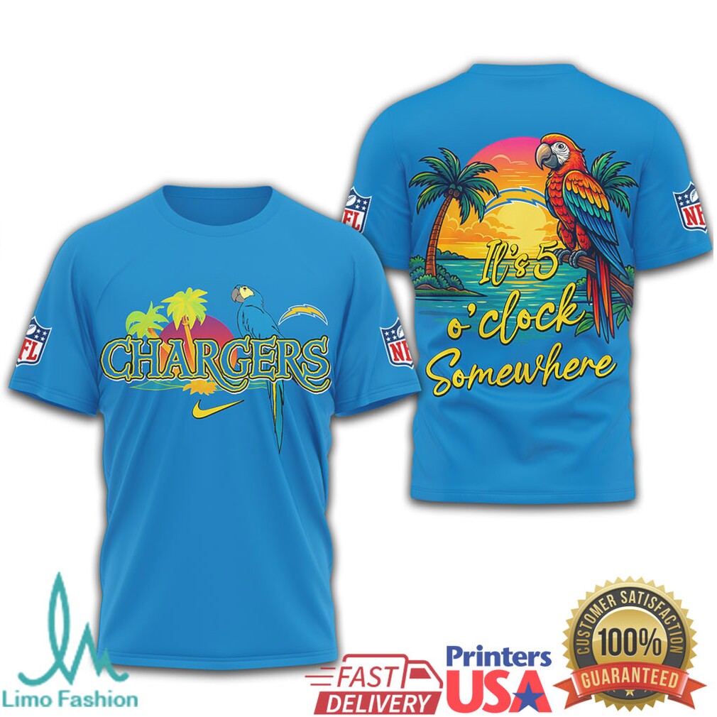 LA Chargers It's 5 O'Clock Somewhere Tropical Parrot Fan T Shirt - Limotees LLC