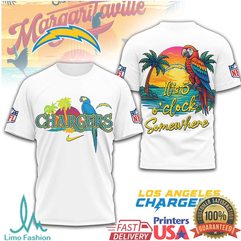 LA Chargers It's 5 O'Clock Somewhere Tropical Parrot Fan T Shirt - Limotees LLC