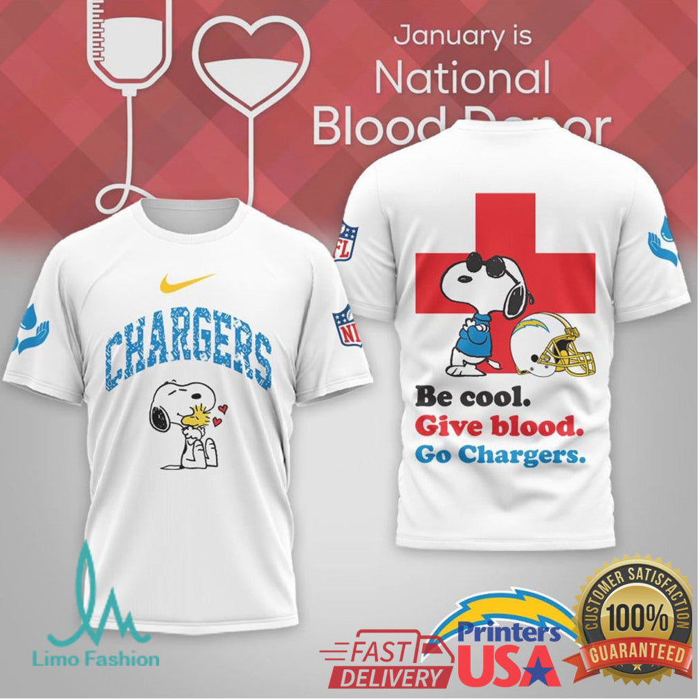 LA Chargers Snoopy “Give Blood” National Blood Donor Month Tee - Limotees LLC