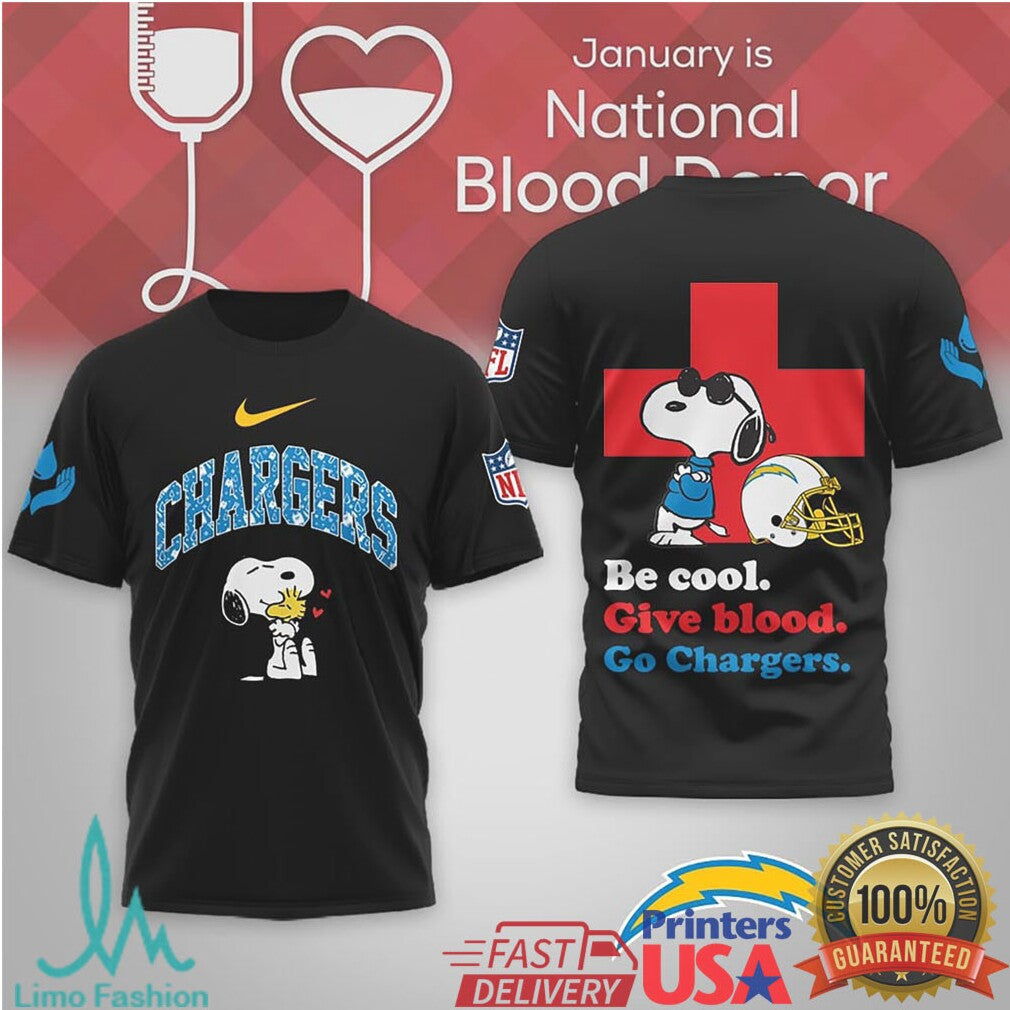 LA Chargers Snoopy “Give Blood” National Blood Donor Month Tee - Limotees LLC