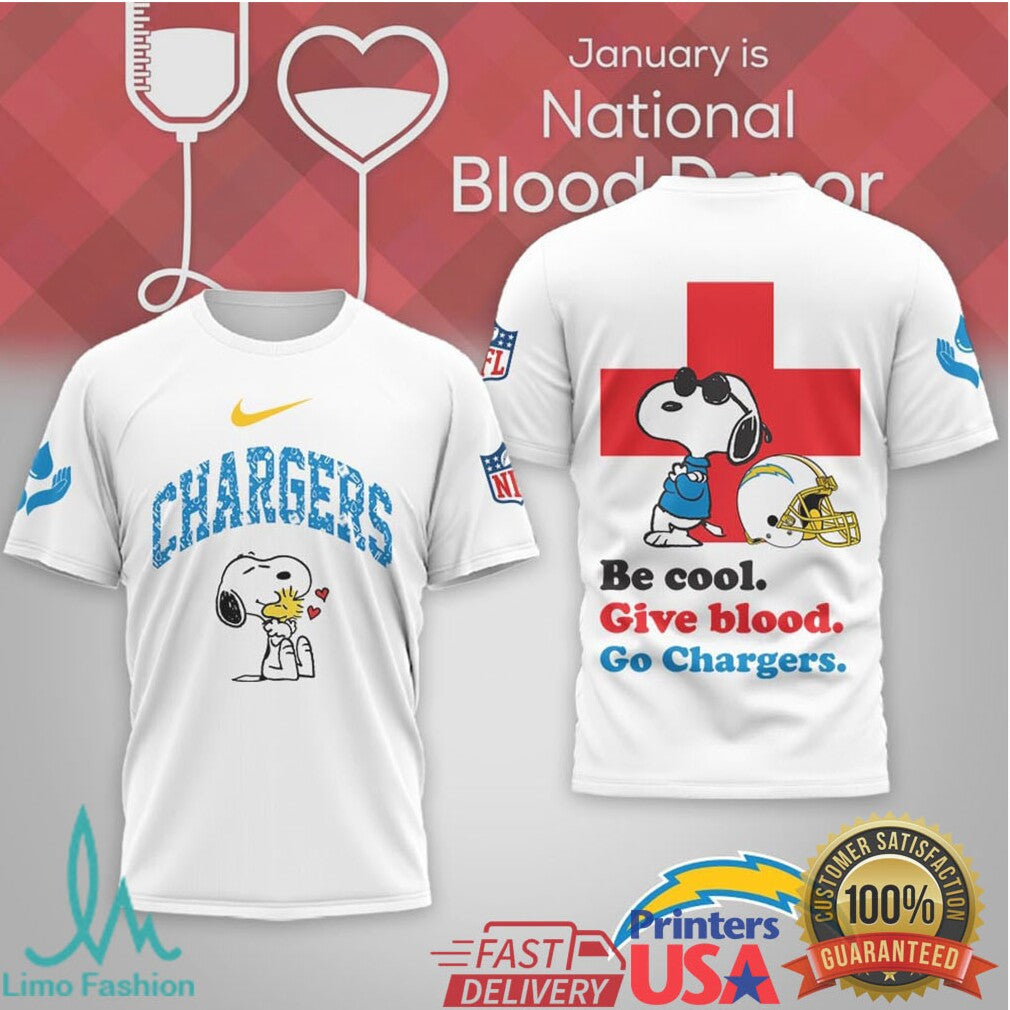 LA Chargers Snoopy “Give Blood” National Blood Donor Month Tee - Limotees LLC