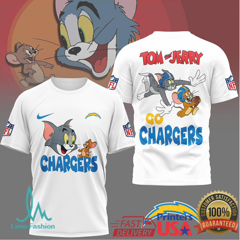 LA Chargers Tom and Jerry Go Chargers NFL T Shirt - Limotees LLC