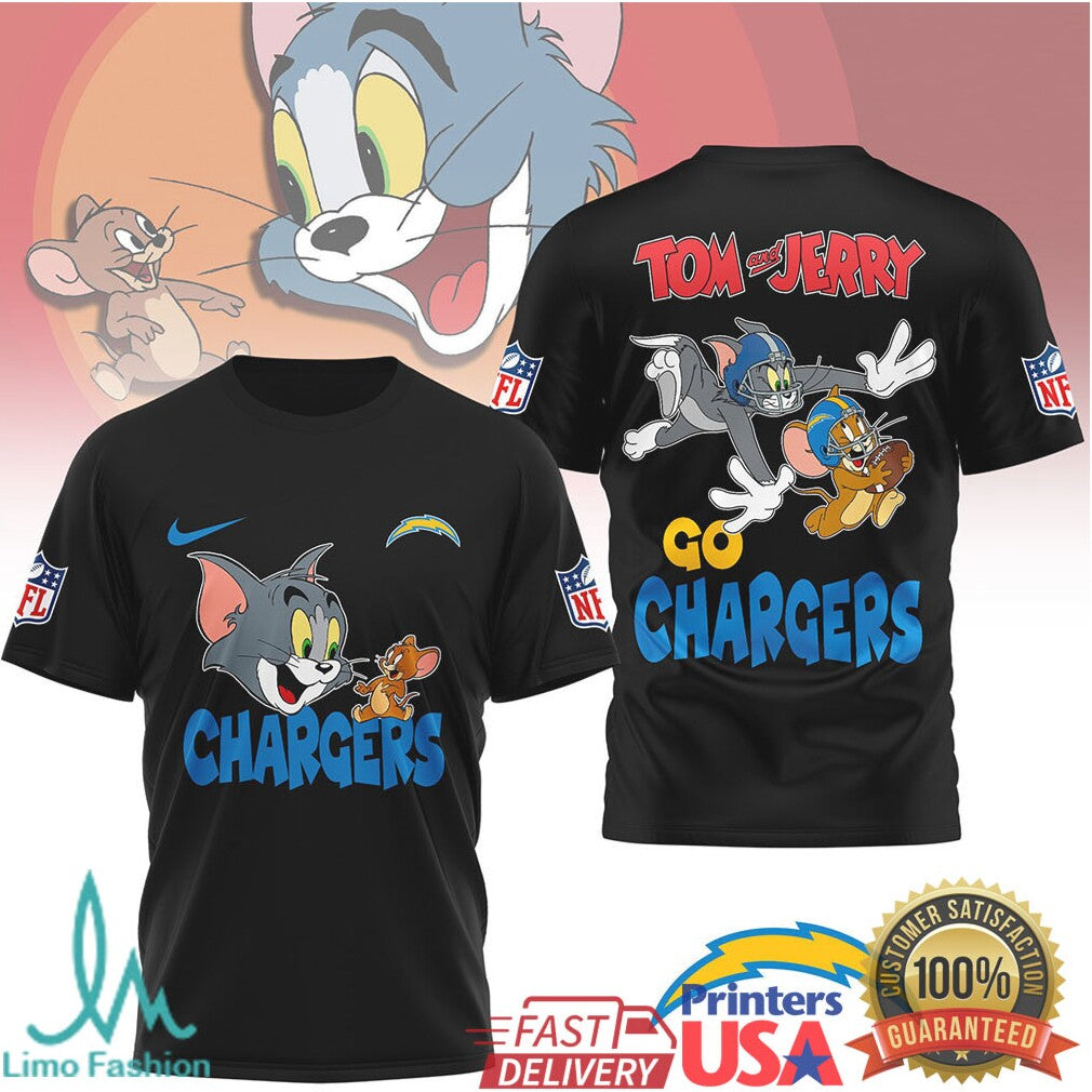 LA Chargers Tom and Jerry Go Chargers NFL T Shirt - Limotees LLC