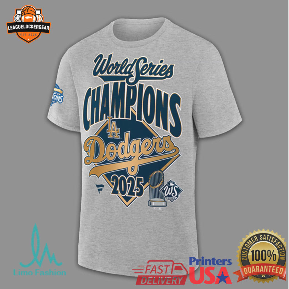 LA Dodgers 2025 World Series Champions “We Rule October” Trophy T Shirt - Limotees LLC