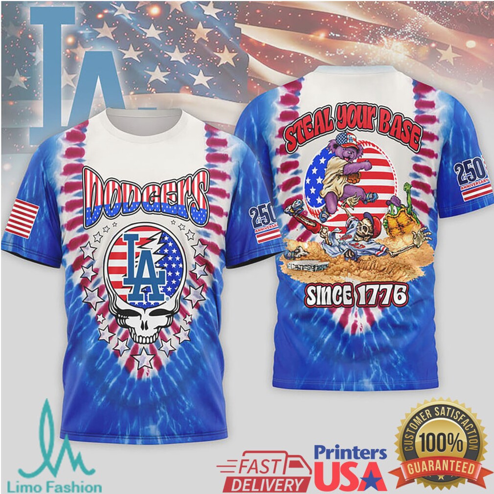 LA Dodgers Grateful Dead Steal Your Base Patriotic 1776 Tie Dye T Shirt - Limotees LLC