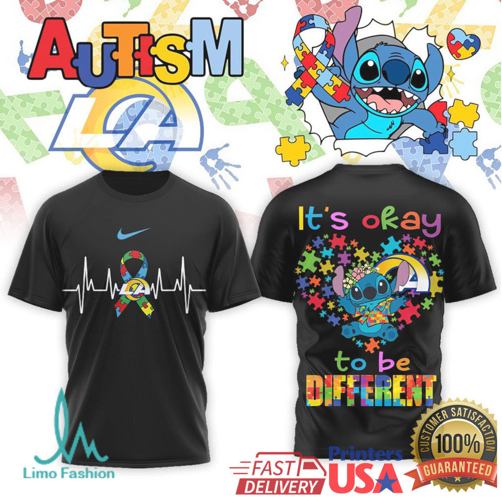 LA Rams Stitch Autism Awareness Inclusion Matters Sports T Shirt - Limotees LLC