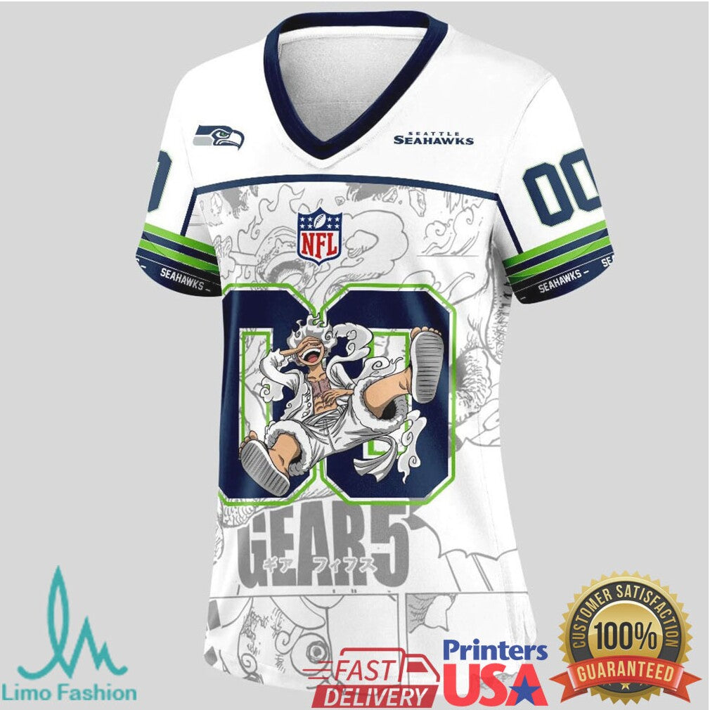 Seattle Seahawks Official NFL Luffy Gear 5 Special Edition Baseball Jersey Custom Name - Limotees LLC