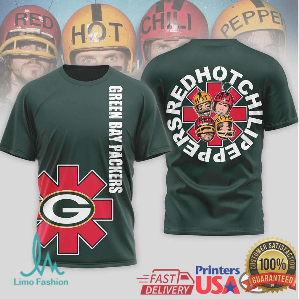 Green Bay Packers Official NFL Red Hot Chilli Peppers 3D Shirt - Limotees LLC