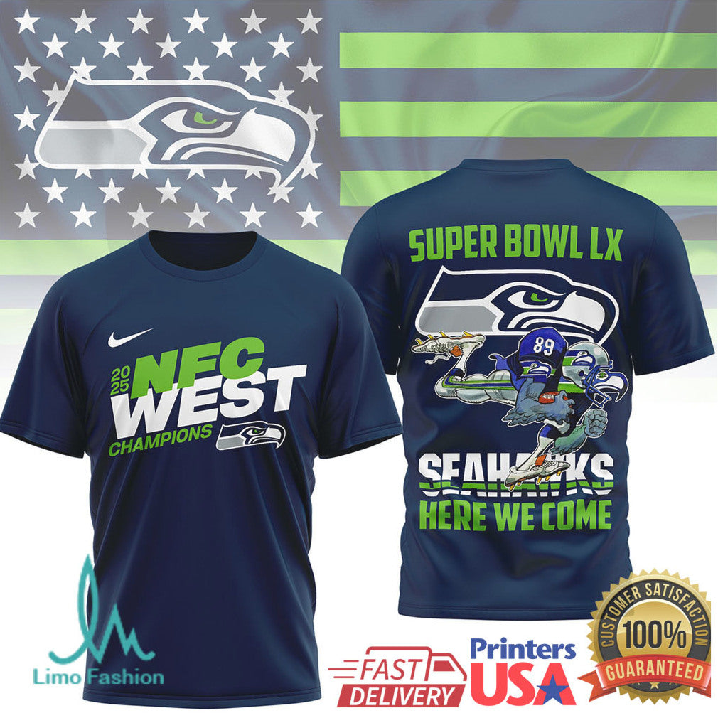 Seattle Seahawks Official Super Bowl LX NFL 2025 Division Champions 3D Shirt - Limotees LLC