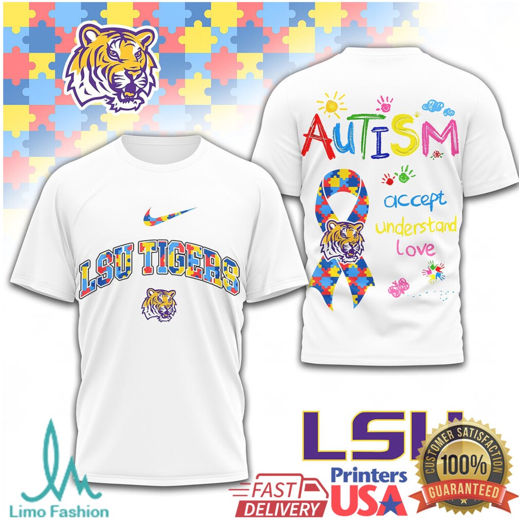 LSU Tigers Autism Awareness Puzzle Piece Graphic T Shirt - Limotees LLC