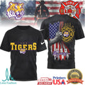 LSU Tigers Fire Dept Patriotic Ripped US Flag Graphic T Shirt - Limotees LLC