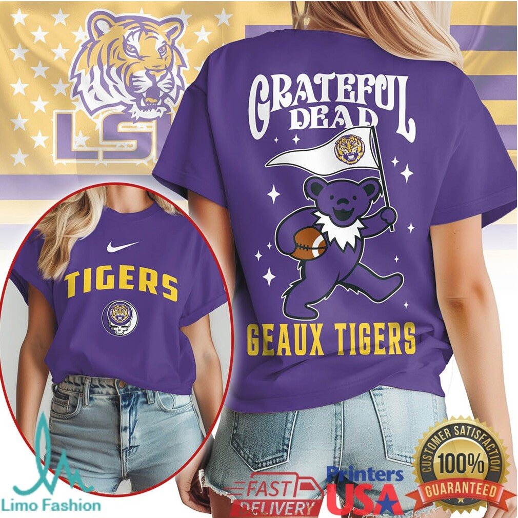 LSU Tigers Grateful Dead Bear Geaux Tigers Football T Shirt - Limotees LLC