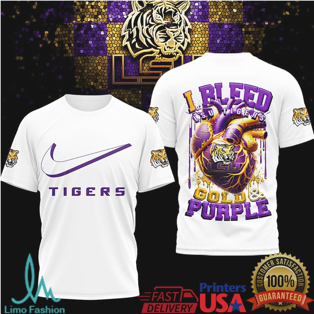 LSU Tigers I Bleed Gold and Purple Heart Football Graphic T Shirt - Limotees LLC