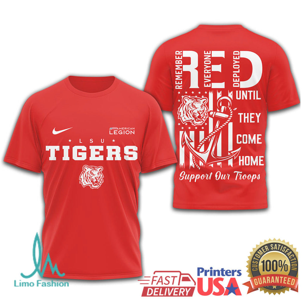 LSU Tigers RED Military Support Shirt Remember Everyone Deployed T Shirt - Limotees LLC