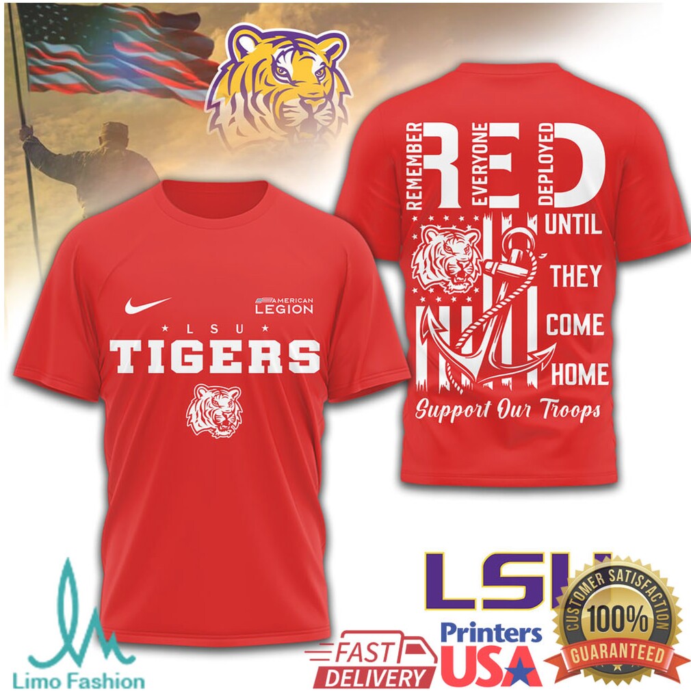LSU Tigers RED Military Support Shirt Remember Everyone Deployed T Shirt - Limotees LLC