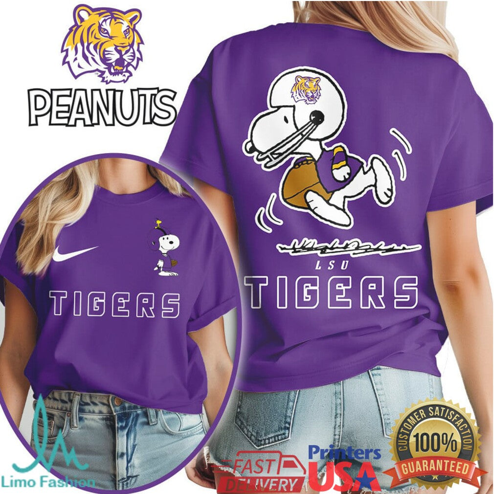 LSU Tigers Snoopy Peanuts Football Fan Graphic T Shirt - Limotees LLC