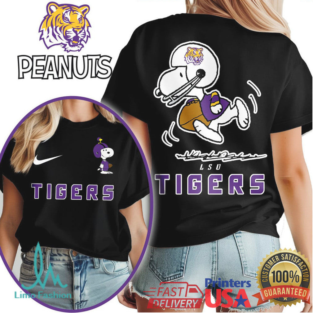 LSU Tigers Snoopy Peanuts Football Fan Graphic T Shirt - Limotees LLC