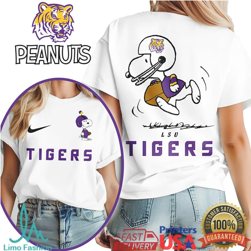 LSU Tigers Snoopy Peanuts Football Fan Graphic T Shirt - Limotees LLC