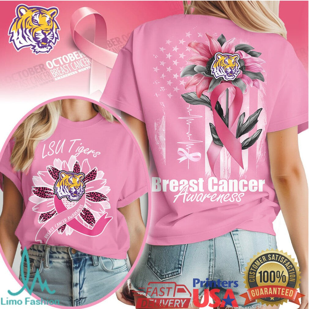 LSU Tigers Sunflower Breast Cancer Awareness T Shirt - Limotees LLC