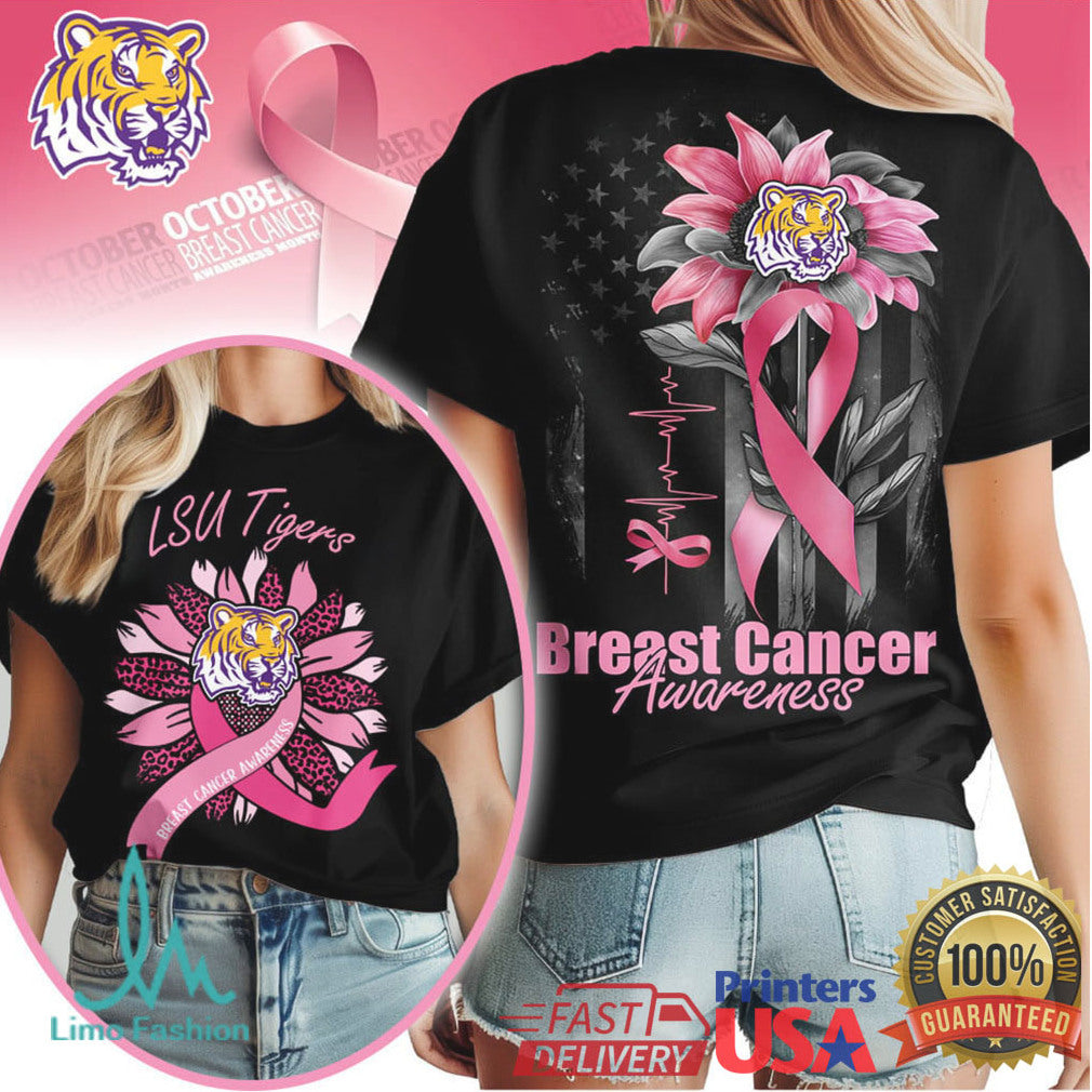 LSU Tigers Sunflower Breast Cancer Awareness T Shirt - Limotees LLC